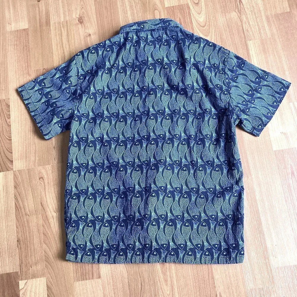 FREE Assembly Boy's Short Sleeve Fish Print Blue Seersucker Shirt,‎ Size L 10/12 - Picture 9 of 13